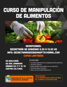 Lee más sobre el artículo La Secretaría de Gobierno invita a participar del “Curso de Manipulación de Alimentos”